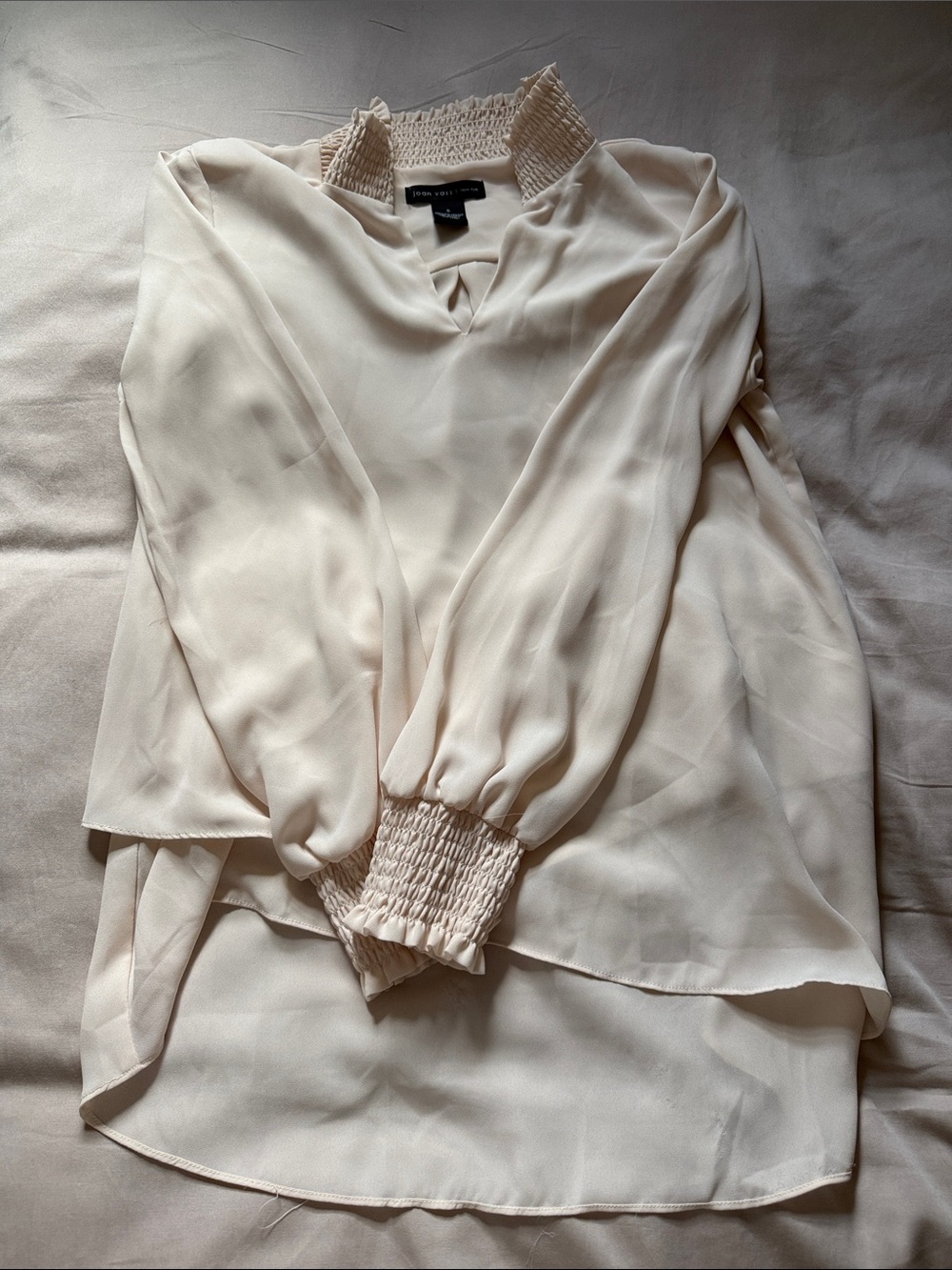 Cream Smocked Cuff Long Sleeve Blouse